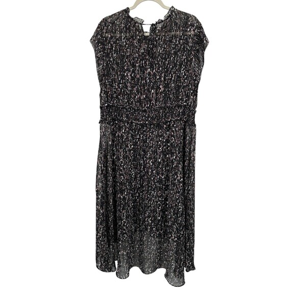 Simply Vera XXL Midi Dress Black Chiffon w/ Slip Black Pink Smocked Hi-Lo Party - Picture 1 of 10